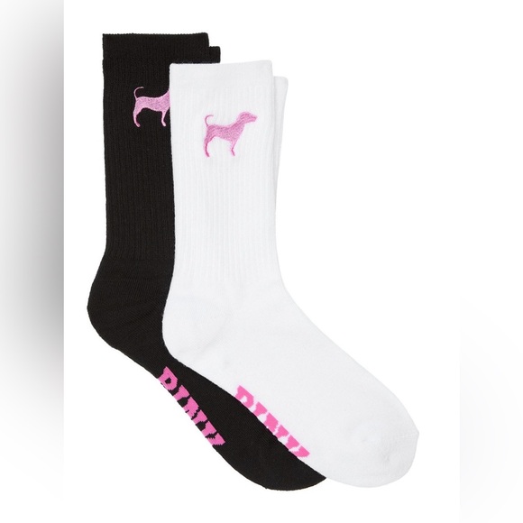 PINK Victoria's Secret Accessories - PINK Victoria's Secret Black and White Crew Socks 2-Pack- NWT